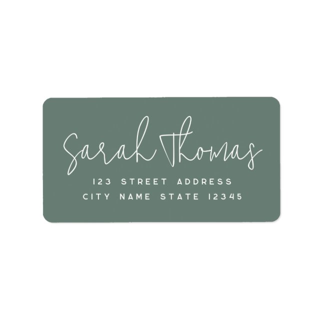 Modern handwritten name pine green return address label (Front)