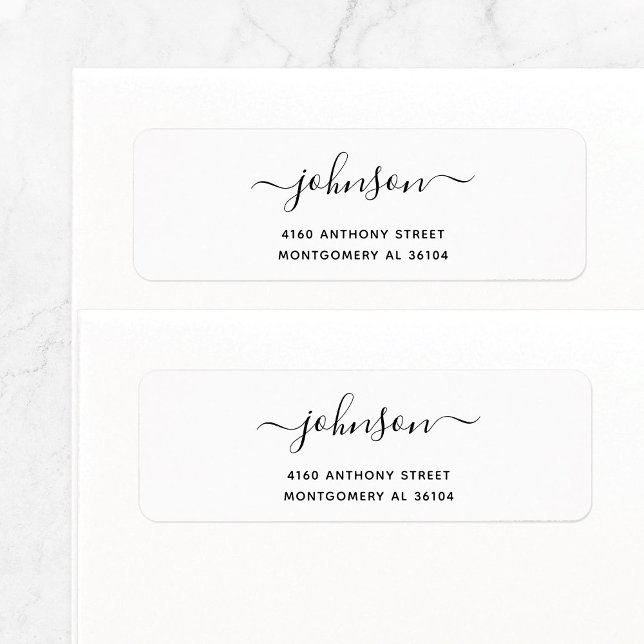 Modern Handwritten Name & Return Address 08b. (Simple, basic return address label features modern, elegant script family name with swashes.)