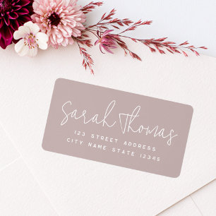Modern handwritten name rose taupe return address label