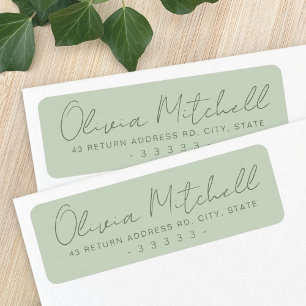 Modern handwritten name sage green return address