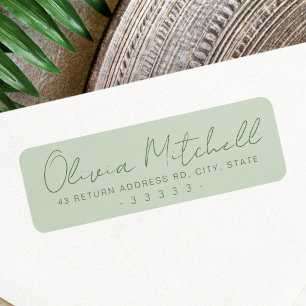 Modern handwritten name sage green return address