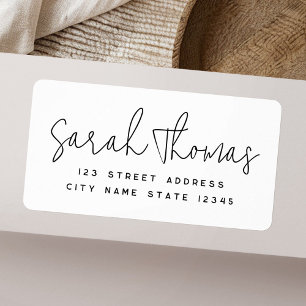 Modern handwritten name white return address label