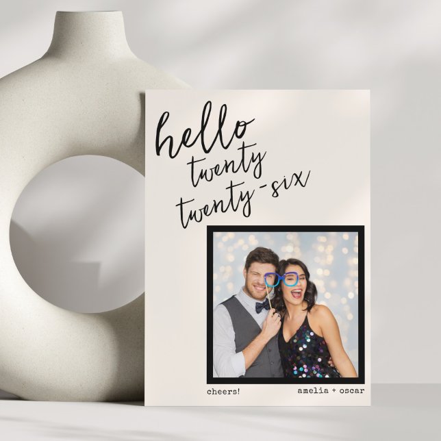 Modern Handwritten New Year Photo Wedding Couple Holiday Card (Creator Uploaded)