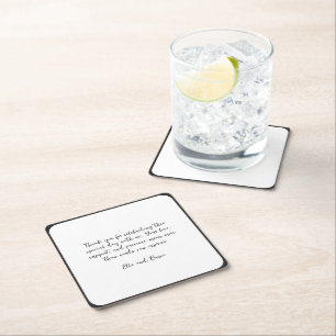 Modern Handwritten Note Minimalist Wedding Square Paper Coaster
