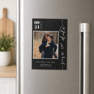 Modern Handwritten Photo Save The Date Black