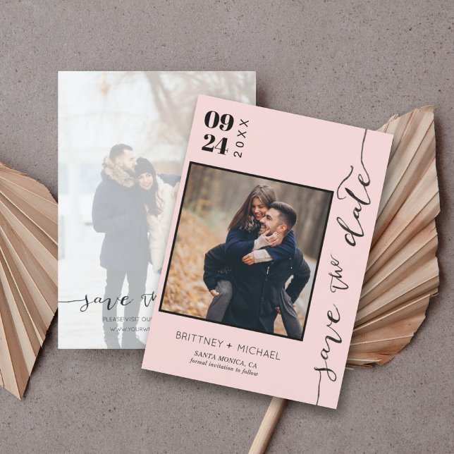Modern Handwritten Photo Save The Date Blush Pink (Creator Uploaded)
