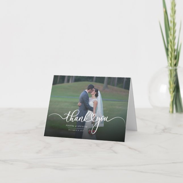 Modern Handwritten Photo Wedding Thank You Note Card (Front)