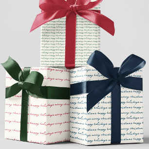 modern handwritten red blue green holiday wrapping paper sheet