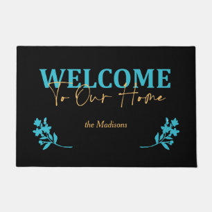 Modern Handwritten Script and Floral Welcome Doormat
