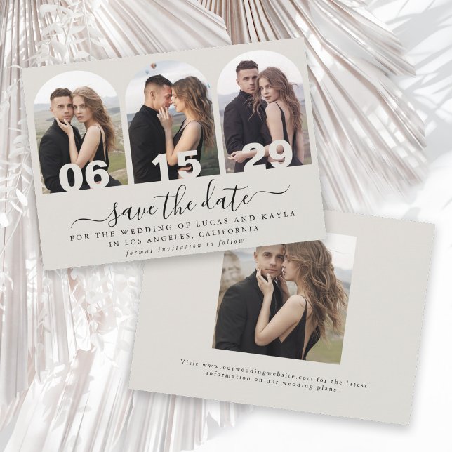 Modern Handwritten Script Arch Photo Save the Date Invitation (Available in both printed and instant download digital formats.)