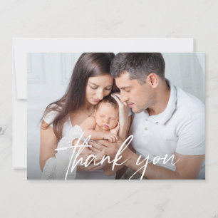 Modern Handwritten Script Baby Photos Birth Thank You Card