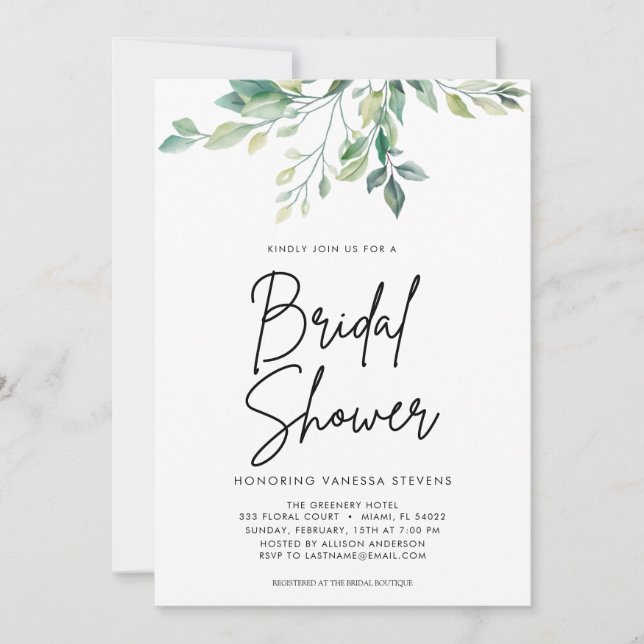 Modern Handwritten Script Black Bridal Shower  Invitation (Front)