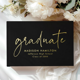 Modern Handwritten Script Black Photo Graduation Guest Book