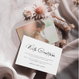 Modern Handwritten Script Black White Photo Thank You Card