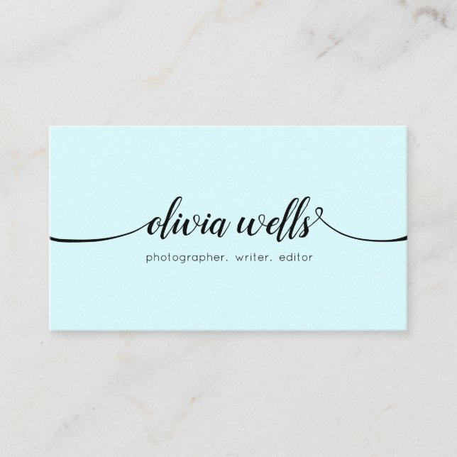  Modern Handwritten Script Calligraphy Aqua Blue Business Card (Front)