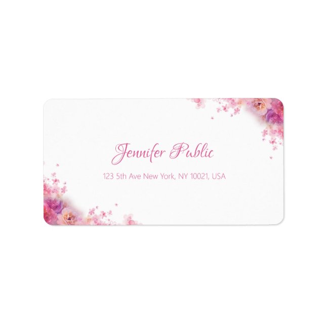 Modern Handwritten Script Chic Watercolor Floral Label (Front)