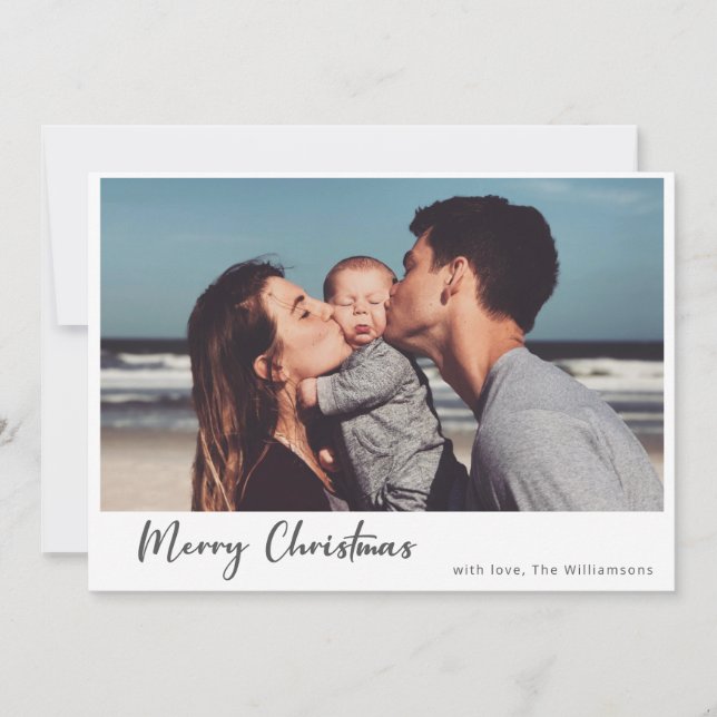 Modern Handwritten Script Christmas Photo Holiday Card (Front)