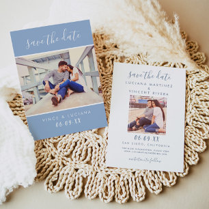 Modern Handwritten Script Cloud Blue Wedding Photo Save The Date
