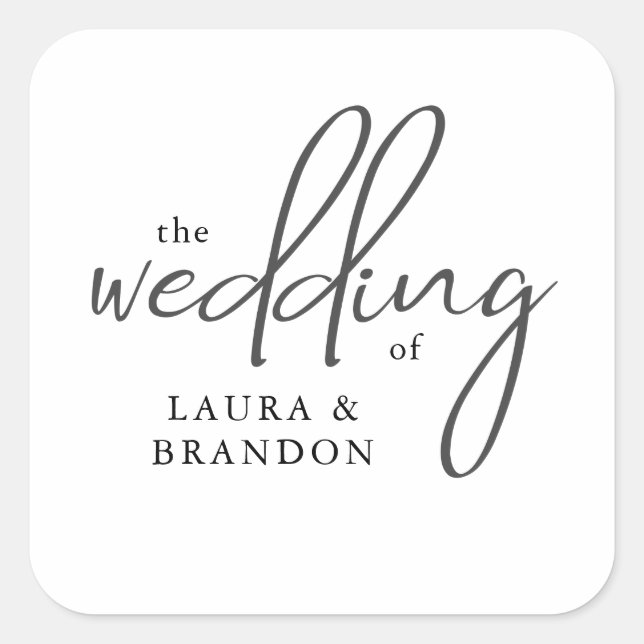 Modern Handwritten Script Custom Wedding Square Sticker (Front)