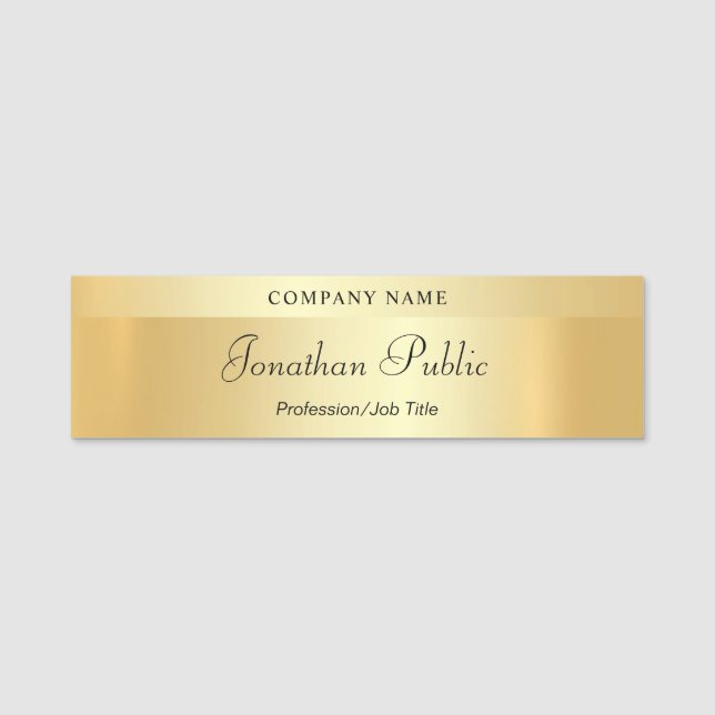 Modern Handwritten Script Elegant Gold Template Name Tag (Front)
