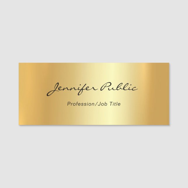 Modern Handwritten Script Elegant Gold Template Name Tag (Front)