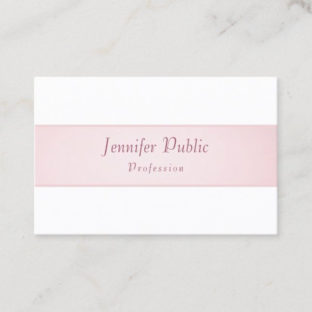 Modern Handwritten Script Elegant Rose Gold White Business Card (Front)
