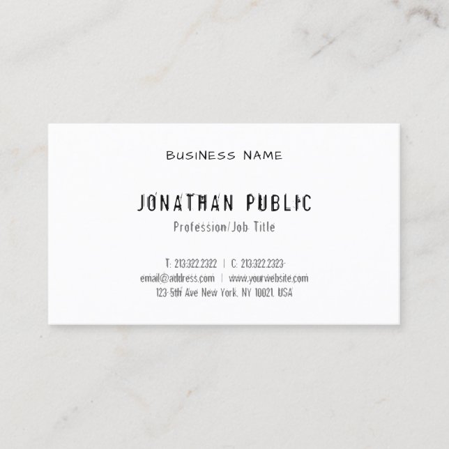 Modern Handwritten Script Elegant Simple Plain Top Business Card (Front)