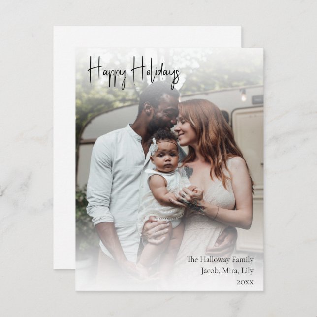 Modern Handwritten Script Full Photo Holiday Card (Front/Back)