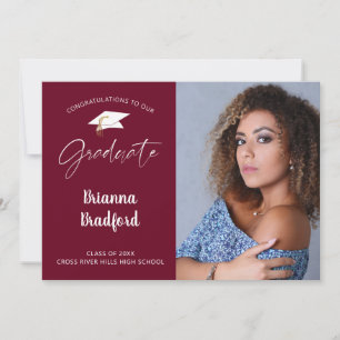 Modern Handwritten Script Graduate Maroon Burgundy Announcement