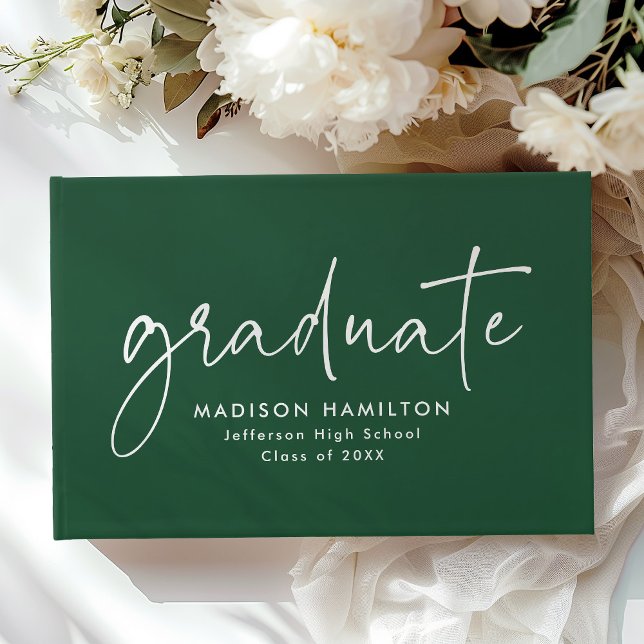 Modern Handwritten Script Green Photo Graduation Guest Book (Creator Uploaded)