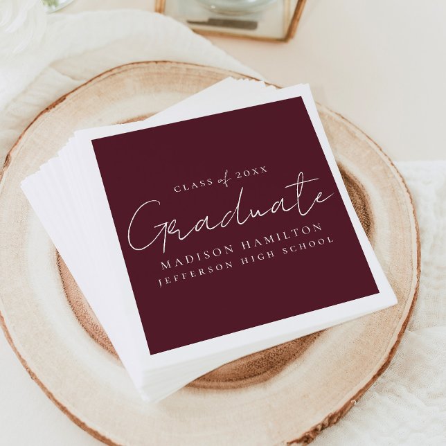 Modern Handwritten Script Maroon Graduation Napkin (Creator Uploaded)