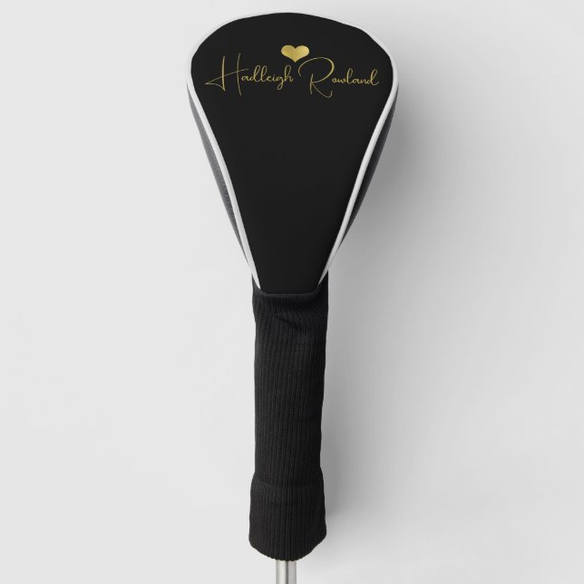Modern Handwritten Script Name Black Monogram Golf Head Cover (Front)