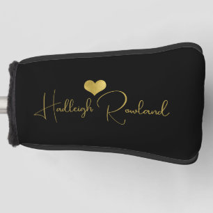 Modern Handwritten Script Name Monogram Black Golf Head Cover
