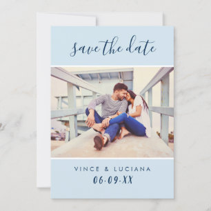 Modern Handwritten Script Navy Blue Wedding Photo Save The Date