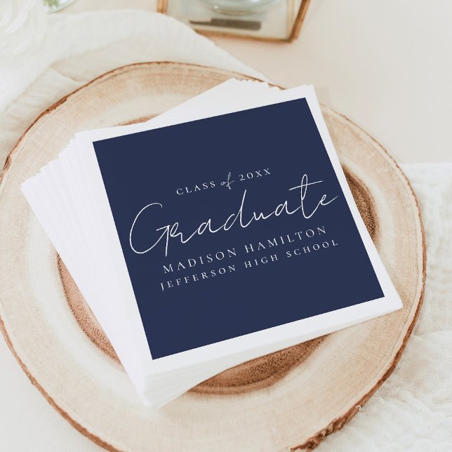 Modern Handwritten Script Navy Graduation Napkin (Creator Uploaded)