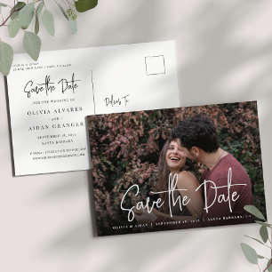Modern Handwritten Script Photo Save the Date Announcement Postcard