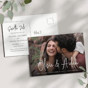 Modern Handwritten Script Photo Save the Date Announcement Postcard