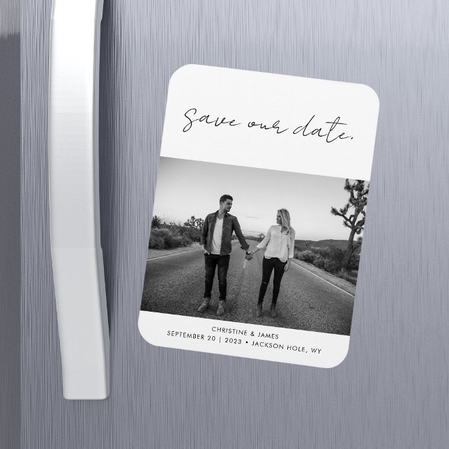 Modern Handwritten Script Photo Wedding Save Date Magnet (Creator Uploaded)