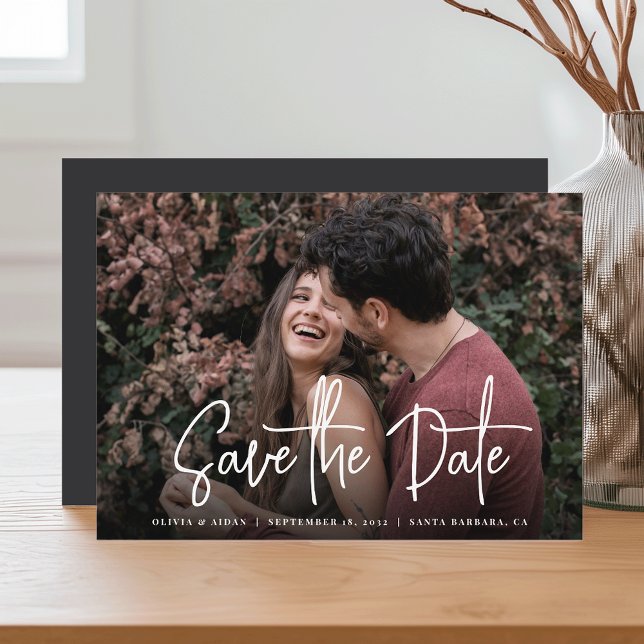Modern Handwritten Script Photo Wedding Save The Date (Creator Uploaded)