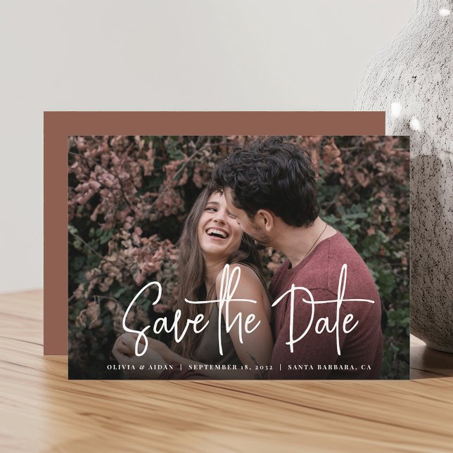 Modern Handwritten Script Photo Wedding Save The Date (Creator Uploaded)