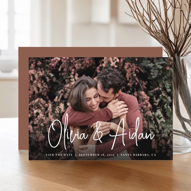 Modern Handwritten Script Photo Wedding Save The Date (Creator Uploaded)