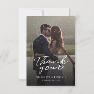 Modern Handwritten Script Photo Wedding Thank You Card