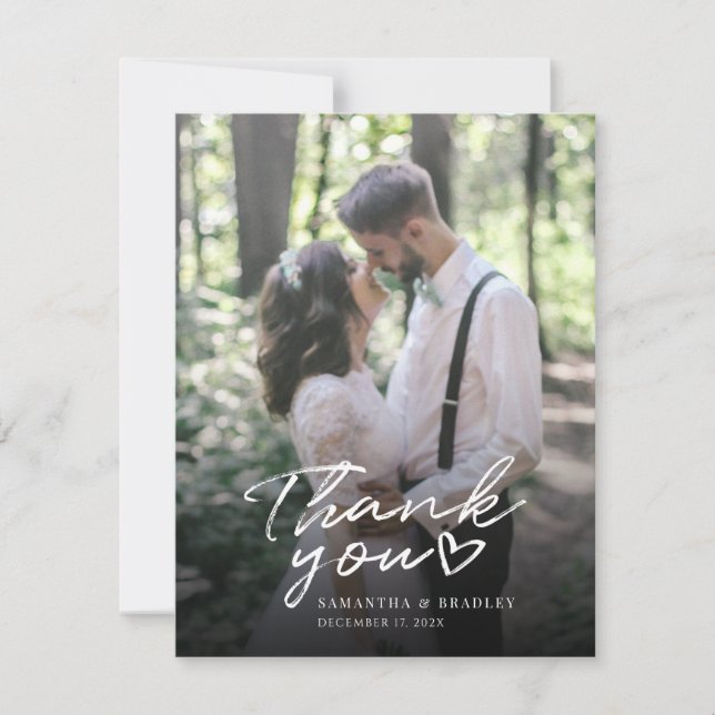 Modern Handwritten Script Photo Wedding Thank You Card (Front)