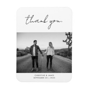 Modern Handwritten Script Photo Wedding Thank You Magnet