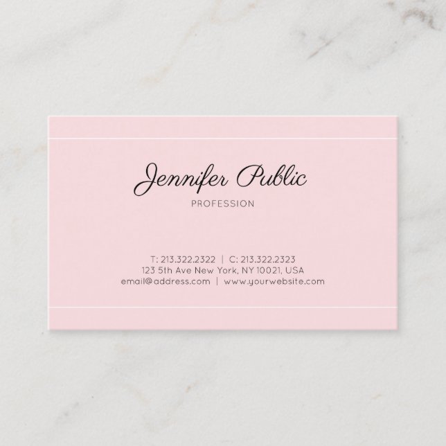 Modern Handwritten Script Plain Elegant Pink Luxe Business Card (Front)