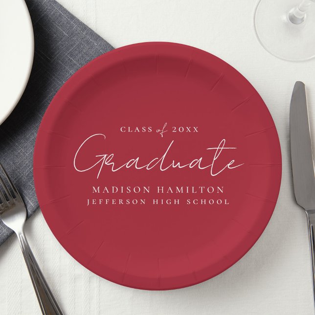 Modern Handwritten Script Red Graduation Paper Plate (Creator Uploaded)