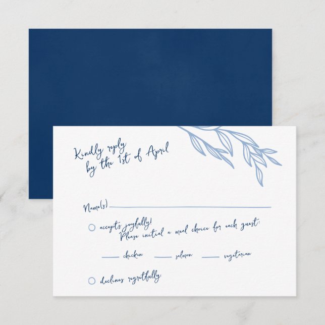 Modern Handwritten Script RSVP Cards Blue (Front/Back)