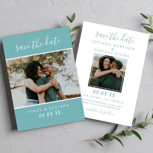 Modern Handwritten Script Sea Glass Wedding Photo Save The Date