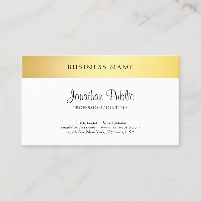 Modern Handwritten Script Template Elegant Gold Business Card (Front)