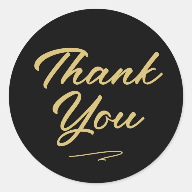 Modern Handwritten Script Thank You Black  Classic Round Sticker (Front)